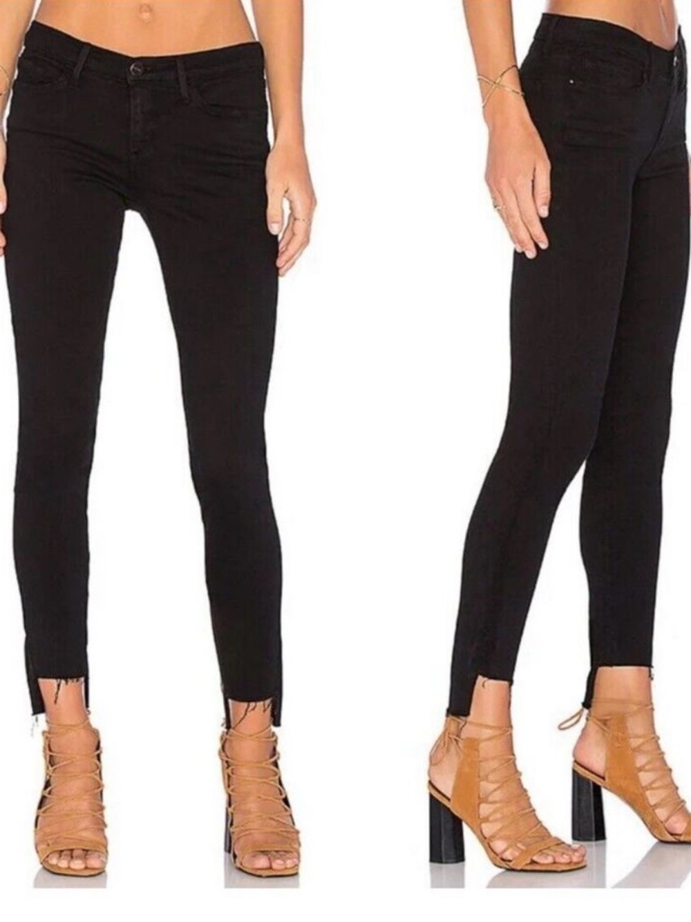 Frame Denim Le Skinny De Jeanne Black Raw Hem
